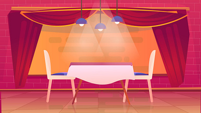 Charming Restaurant Interior: Flat Design Dining & Cafe Scenes cozy ambiance