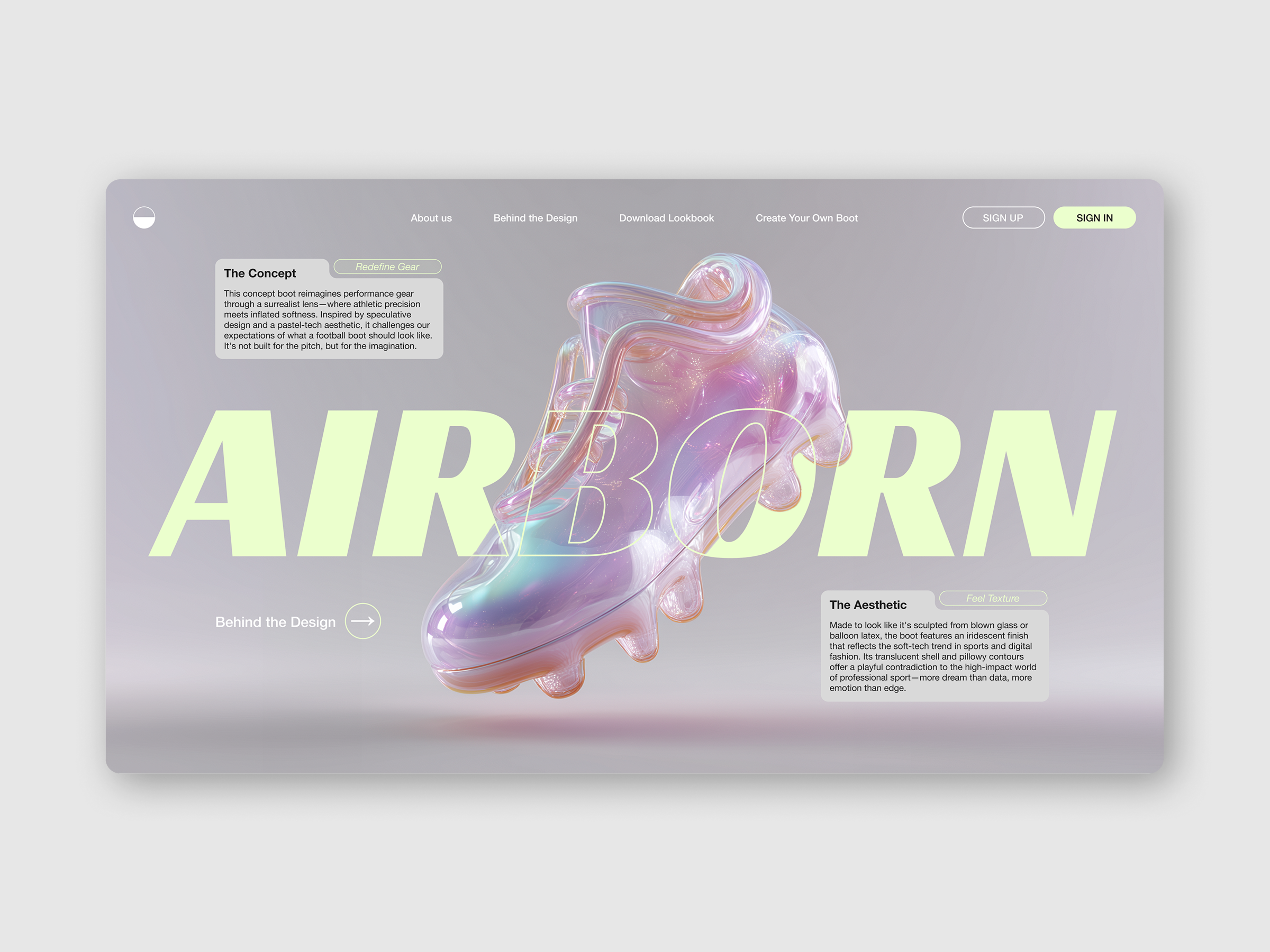 AIRBORN — Inflated, Reimagined 3d ai b2b balloon boot branding design editorial design figma football futuristic graphic design midjourney pitch deck design presentation design soft tech sportswear concept ui website
