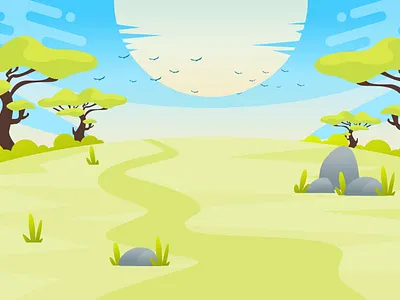Vast Savanna Landscape: Flat Design African Plains Illustration safari scene