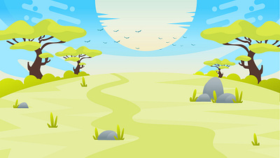 Vast Savanna Landscape: Flat Design African Plains Illustration safari scene