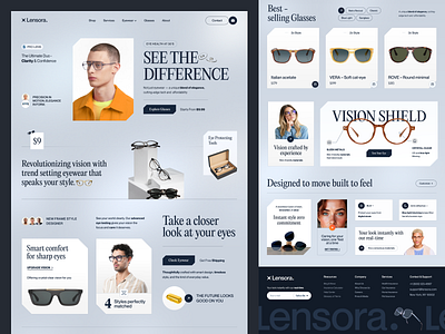 Lensora - Website Design for Eyewear Brand design service ecommerce website eye care website eyecare eyewear eyewear website design fashion frames glasses homepage landing page landingpage lunettes optometrist shades sunglasses ui design web design website website design