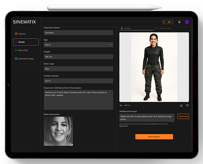 AI Consistent Character Generation - Sinematix web app