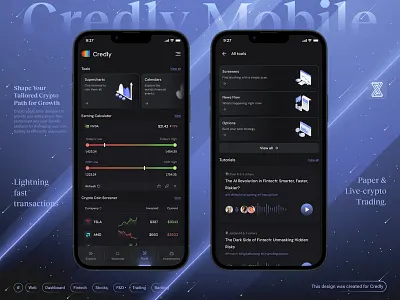 Fintech Mobile App - Tools page application branding cards charts charts mobile crypto dark theme design finance illustration investment markets page minimal mobile app mobile app design motion graphics startups stocks app trading exchange ui
