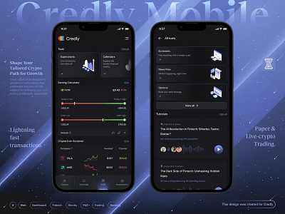 Fintech Mobile App - Tools page application branding cards charts charts mobile crypto dark theme design finance illustration investment markets page minimal mobile app mobile app design motion graphics startups stocks app trading exchange ui