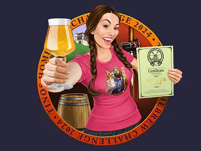 Female Tinos Homebrew Challenge Mascot Caricature beer brewer caricature certificate digital art digital illustration female homebrew illustration mascot photoshop portrait