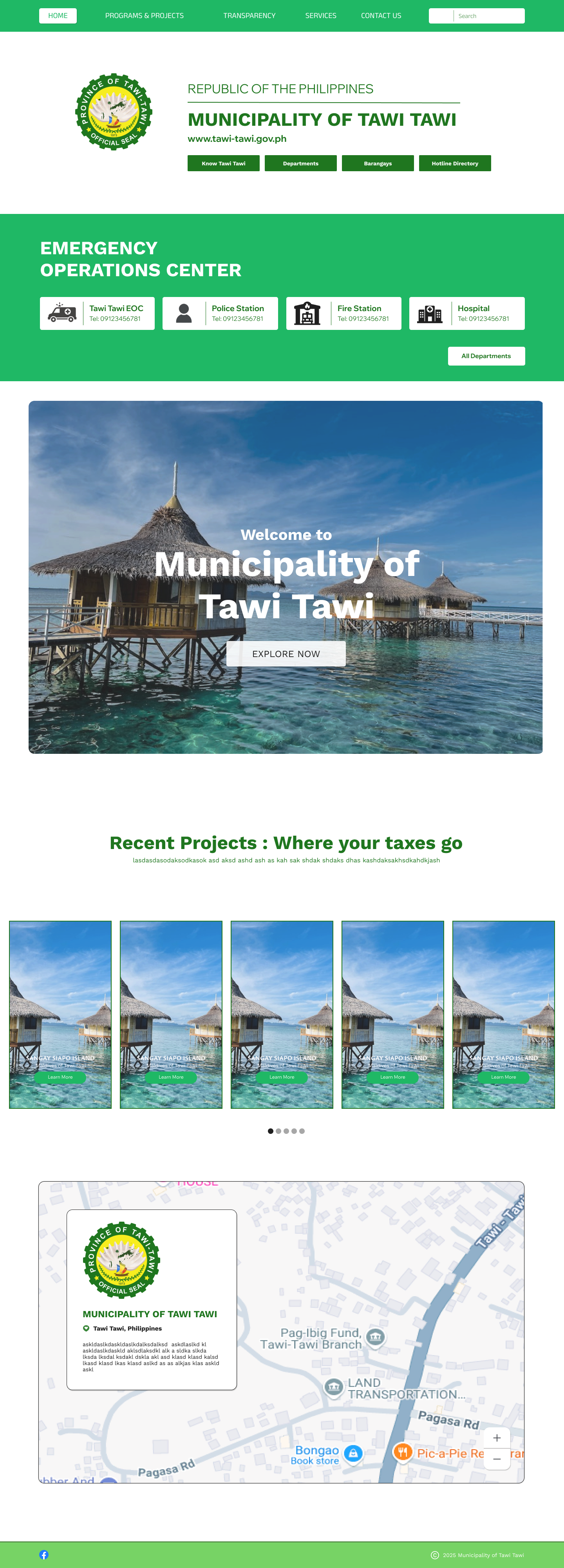 Example of Landing page for Municipality of Tawi Tawi