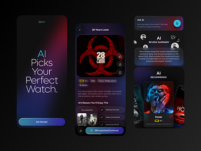 CinAI – AI Streaming Mobile App ai app application clean dark design mobile movie streaming ui ux