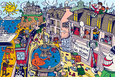 Melcher Oosterman for Bloomberg News conceptual illustration editorial illustration europe europe travel europeantravel illustration illustrationart illustrationartist illustrationzone illustrator summer tourism tourists travel