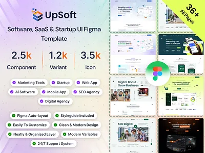 UpSoft - Software, SaaS & Startup UI Figma Template branding graphic design logo technology ui