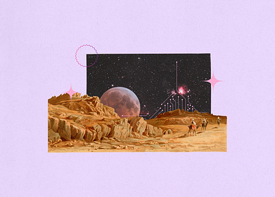 Collage 21 - Through The Desert collage desert design editorial editorial design galaxy graphic design illustration night old photoshop poster stars universe