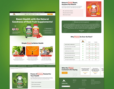 Supplement Landing Page Design clean ui ecommerce figma fruit supplement green supplement health minimal modern ui natural product nutrition product page protein powder responsive shopify design supplement ui design vitamin web design website design