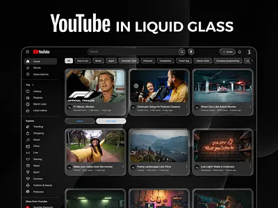 Youtube Liquid Glass design system ios 26 landing page liquid glass redesign ui ui design ui trend uiux user experience user interface ux design website youtube