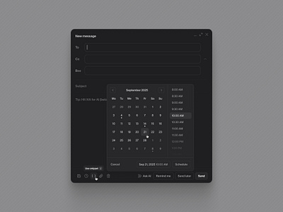 Schedule email — Untitled UI date picker email new message product design schedule ui design user interface