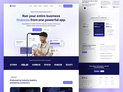 Finace - Financial App Landing Page Design business app digital finance finace finance management financial app financial services financial tools fintech design fintech website landing page landing page design mobile app modern design online banking ui uiux user experience user interface user retention website design