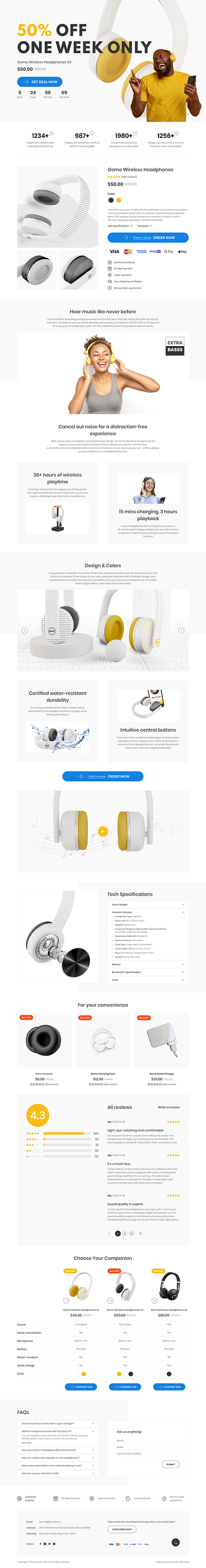Landing Page – Bluetooth Headphones bundle clean conversion countdown ecommerce electronics graphic design headphone landing page minimal shopify templates trust upsell