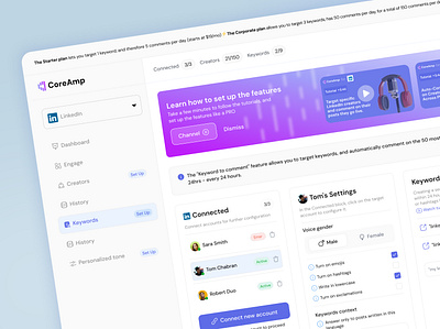 LinkedIn Comment Automation Dashboard b2b marketing comment bot design interface lead generation linkedin automation outreach tool product design saas ui ux