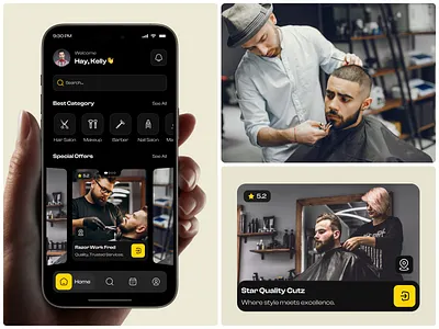 Barber Booking App app app design barberapp barberbooking bookingapp hair care hair cut ios mobile mobile app mobile ui salon booking app salons services ui ui design uiux