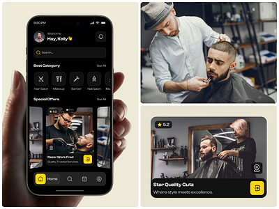 Barber Booking App app app design barberapp barberbooking bookingapp hair care hair cut ios mobile mobile app mobile ui salon booking app salons services ui ui design uiux