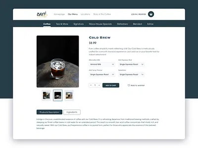 Bayt Almocha – E-Commerce UI for a Specialty Coffee Brand coffee design drinks ui ecommerce ui minimal ui product page story telling ux design webdesign