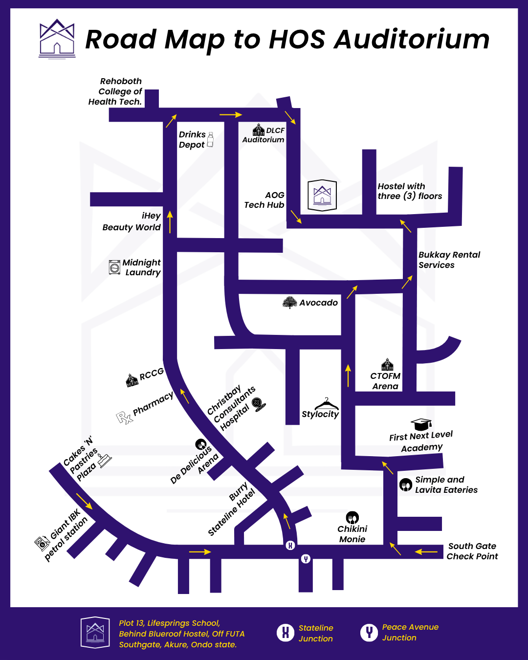 HOS - Road Map to Auditorium map map design map poster road roadmap route vintage map