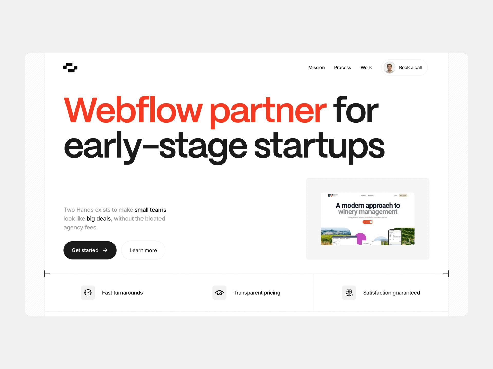 Two Hands Portfolio agency animated animations dark mode landing page portfolio web design webflow webflow agency webflow studio
