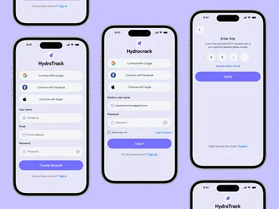 Login and Sign-up Screens-Hydrocrack Mobile App app design app interface create account ios login loginpage mobile mobile app onboarding sign up sign up page sign up screen ui uiux