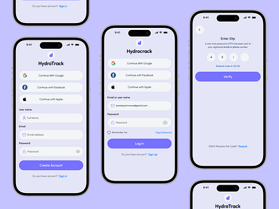 Login and Sign-up Screens-Hydrocrack Mobile App app design app interface create account ios login loginpage mobile mobile app onboarding sign up sign up page sign up screen ui uiux