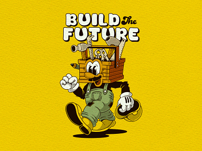 BUILD THE FUTURE apparel art branding build cartoon character craftsman design draw future graphic design ilustration retro vintage