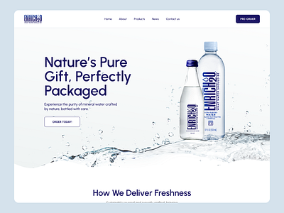 Enrich2O Water Website animation blue bottle clean creative design homepage illustration landing page minimal nature water sky typography ui ux water water bottle water website web website