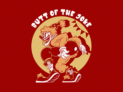 BUTT OF THE JOKE apparel art branding cartoon character circus clown design draw graphic design illustration mascot retro smile t shirt