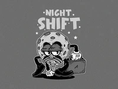 NIGHT SHIFT apparel art branding cartoon character design draw graphic design icon illustration mascot moon night retro shift vintage work