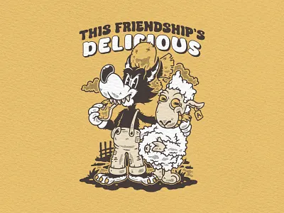 THIS FRIENDSHIP’S DELICIOUS apparel art branding character chartoon design draw farm graphic design illustration mascot meat retro retro sheep sheep tshirt vintage wolf