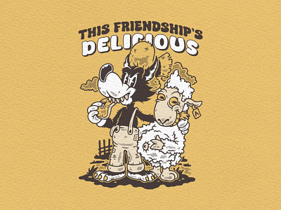 THIS FRIENDSHIP’S DELICIOUS apparel art branding character chartoon design draw farm graphic design illustration mascot meat retro retro sheep sheep tshirt vintage wolf