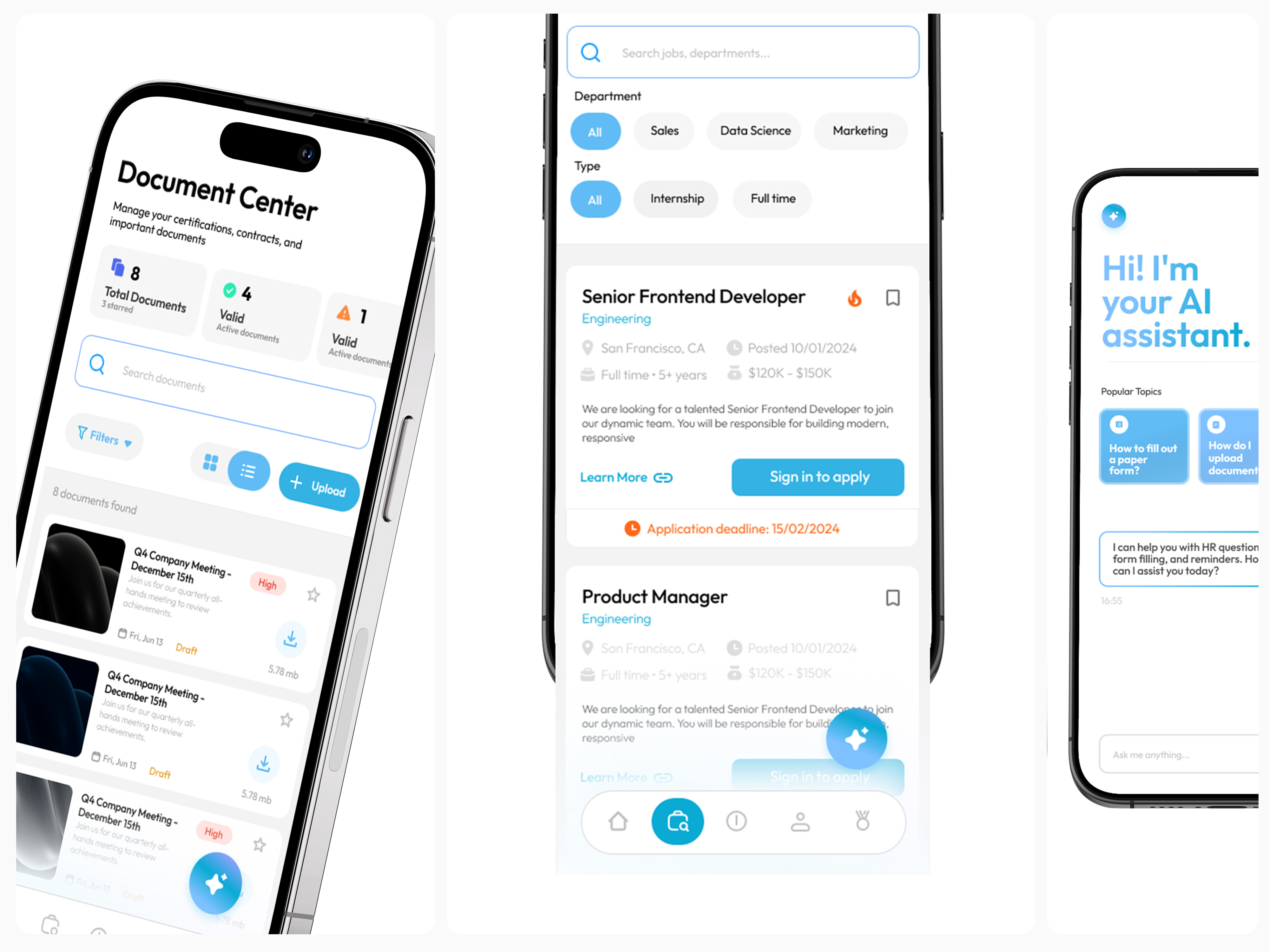 HR Tech Mobile App - Document Management & Recruitment ai appdesign assistant branding design designer documentmanagement filemanagement hrtech identity illustration interface jobboard logo logodesign minimaldesign ui uiux uxdesign
