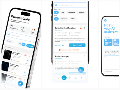 HR Tech Mobile App - Document Management & Recruitment ai appdesign assistant branding design designer documentmanagement filemanagement hrtech identity illustration interface jobboard logo logodesign minimaldesign ui uiux uxdesign