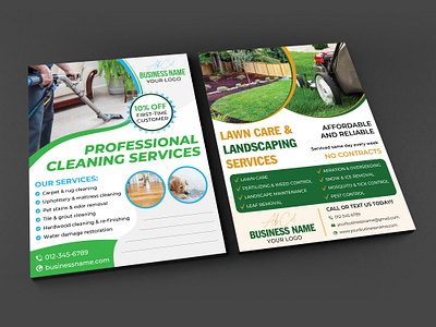Cleaning Services and Lawn Care & Landscaping Flyer Designs mulching flyer
