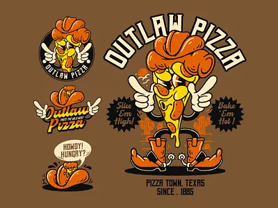 OUTLAW PIZZA DESIGN PACKAGE art branding cartoon design graphic design illustration logo mascot typography ui vector