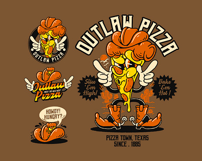 OUTLAW PIZZA DESIGN PACKAGE art branding cartoon design graphic design illustration logo mascot typography ui vector