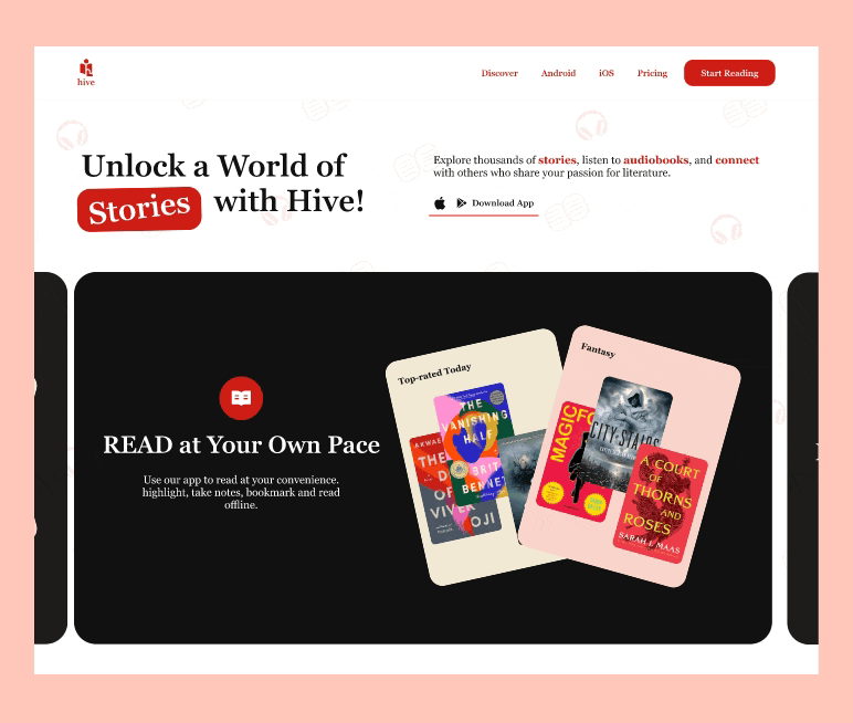 Hero Section animation app book reading branding dailyui design figma hero hero section logo saas ui uiux design ux webdesign website