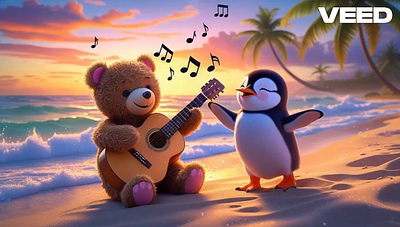 Teddy & Penguin – A Beach Love Song (Created with AI) 3d illustration ai animation ai art ai generated animal animation beach scene character animation cinematic cute characters digital art krea love story music video penguin romantic storytelling sunset teddy bear visual narrative wholesome