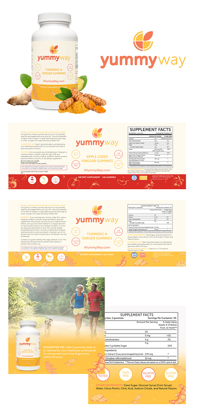 Yummy Way Vitamins apple branding fitness health labels logo turmeric vitamins