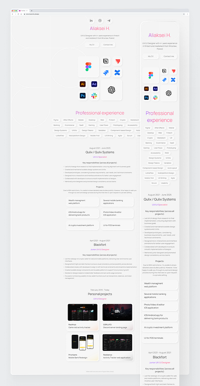 UX/UI Portfolio – Designed in Figma Sites figma light theme portfolio ui ux website