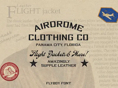 Airdrome Clothing Co airplane america badge branding classic clothing crest font graphic design identity jacket leather logo packaging patch piot star typeface typography usa