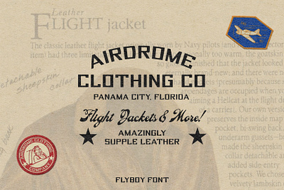 Airdrome Clothing Co airplane america badge branding classic clothing crest font graphic design identity jacket leather logo packaging patch piot star typeface typography usa