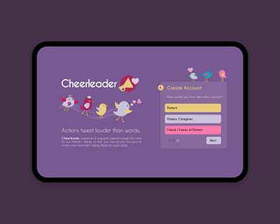Cheerleader - Tablet App Onboarding akshay care caregiving cheerleader collaborative dinakar illustrator tablet uiux