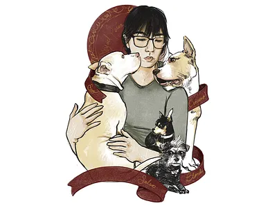 Self-portrait with dogs illustration illustration art