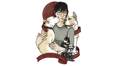 Self-portrait with dogs illustration illustration art