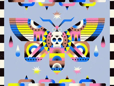 ⛓️☠️🦋🩸 abstract animal blue chain design flat geometric geometry illustration insect minimal moth nature pattern pink shapes texture vector yellow
