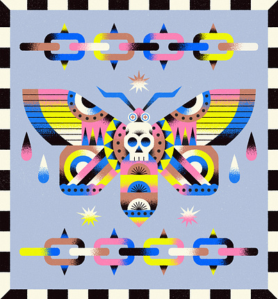 ⛓️☠️🦋🩸 abstract animal blue chain design flat geometric geometry illustration insect minimal moth nature pattern pink shapes texture vector yellow