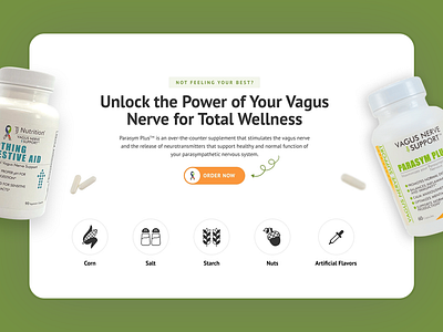 E-commerce Web Design Concept for Nutrition Support artificial flavors branding concept design ecommerce figma graphic design ingredients landing page design nerve nutritions power shopify store supplements ui vagus website design wellness wellness products